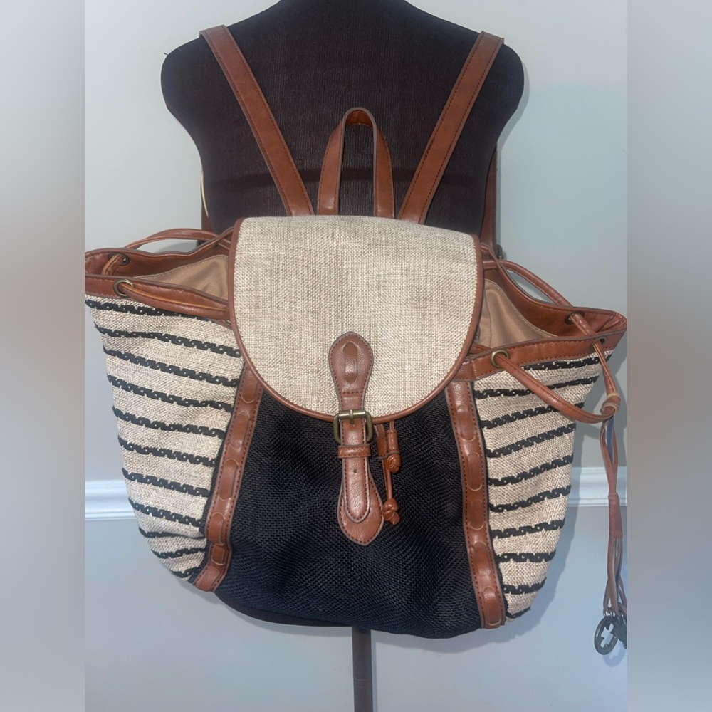 LUCKY BRAND The Kendal Striped Woven Blend Backpack Slingback Rucksack‎